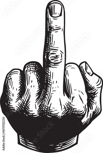 Offensive gesture illustration: A hand giving the middle finger