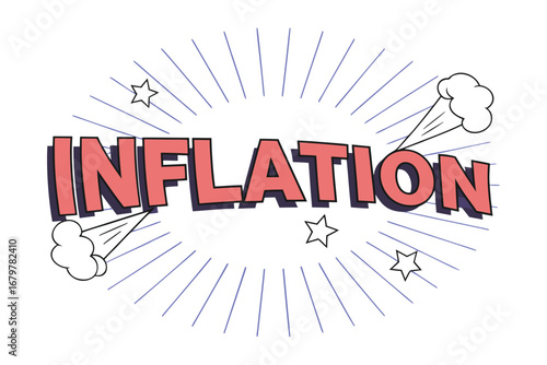 Inflation Word in Bold Comic Style with Stars and Smoke text finance