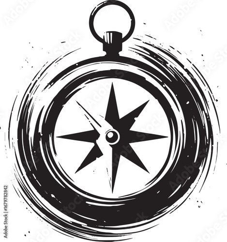 Artistic compass depiction utilizing expressive brush strokes in
