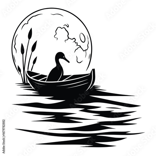 Moon shining inside glowing water silhouette