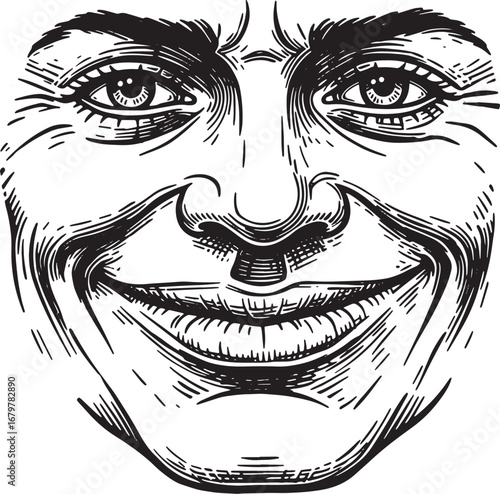 Monochrome facial expression drawing showcasing a mischievous an