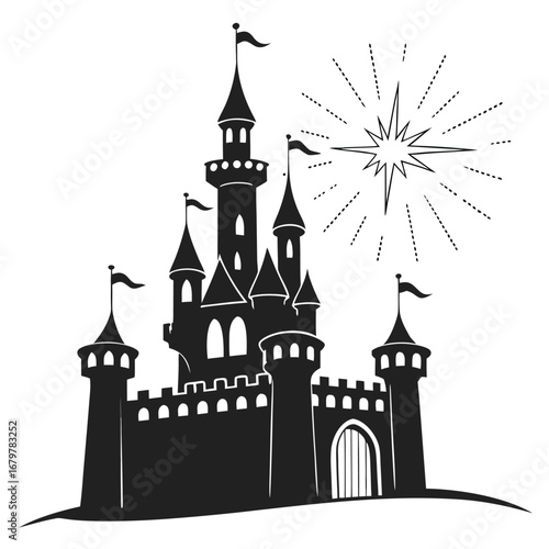 Castle glowing with shattered sparks silhouette