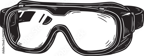 Monochrome Woodcut Illustration of Protective Eyewear for Safety