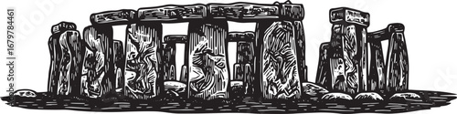 Stonehenge Engraving Illustration, Ancient Megalithic Structure
