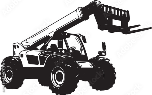 Detailed Telehandler Illustration: Heavy Equipment for Construct