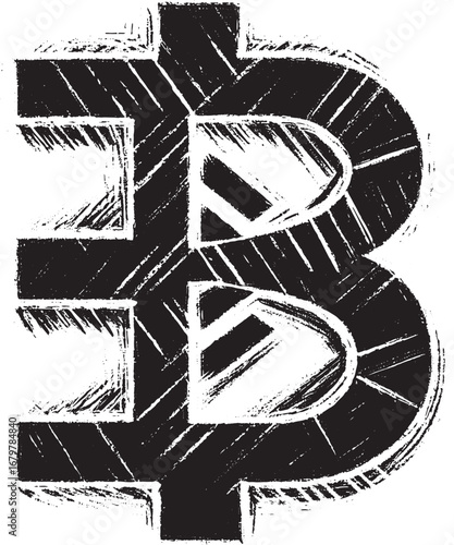 Grungy Black and White Bitcoin Symbol Illustration Representing Cryptocurrency and Digital Currency