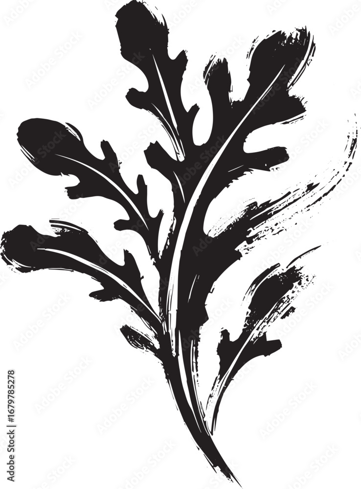 Fototapeta premium Minimalist Arugula Sumi-e Illustration with Brush Stroke Texture