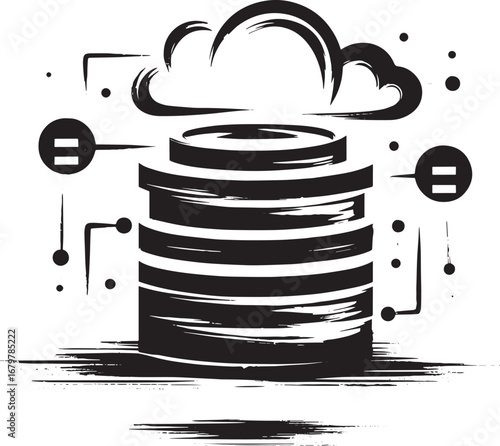 Abstract sumi-e style CMS icon representing cloud and data stora