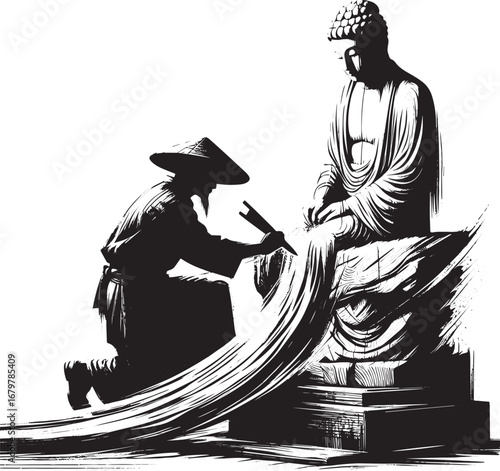 Artisan's Dedication: Crafting a Sacred Figure with Precision an