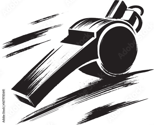 Minimalist sumi-e style illustration featuring a dynamic whistle