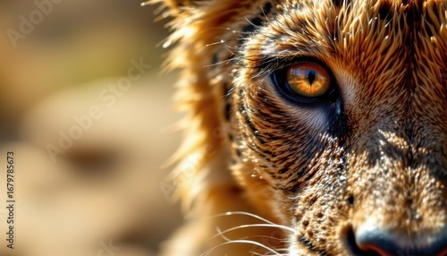 extreme close up on right revealing intricate skin textures and knowing eyes, juxtaposed against a vast, copy space left, Wildlife conservation emphasis