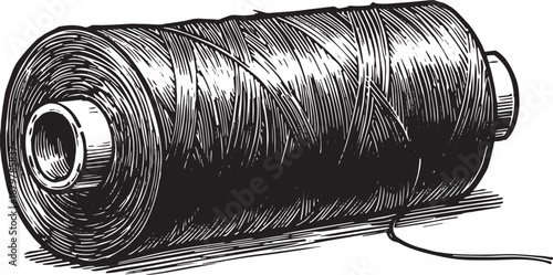 Detailed Black and White Illustration of a Tailoring Thread Spoo