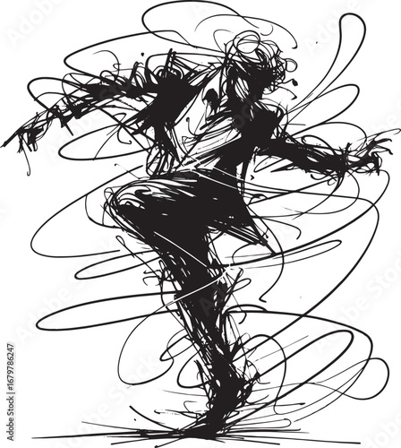 Abstract silhouette of a dancing figure in motion with dynamic lines and artistic expression