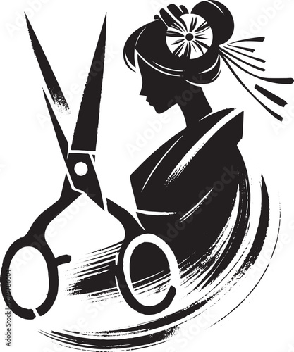 Elegant seamstress logo with traditional japanese flair and styl