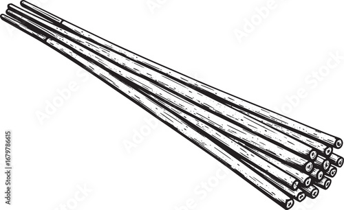 Vintage woodcut illustration depicting bundle of incense sticks