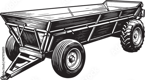 Artisanal Farm Equipment Illustration: Detailed Manure Spreader