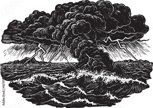 Dramatic seascape illustration showcasing a tumultuous storm wit