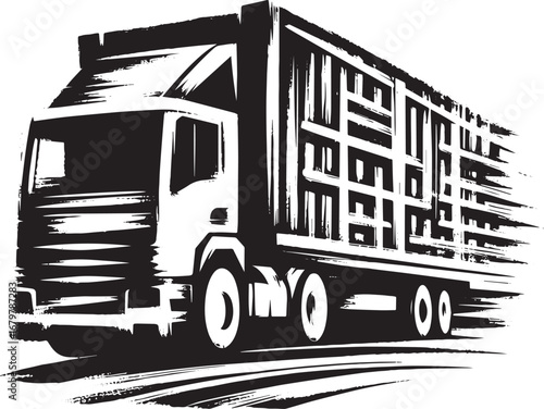 Expressive Brushwork Depiction of a Delivery Truck in Motion wit