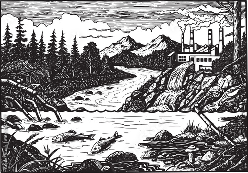 Industrial Impact on Aquatic Ecosystems Depicted in Detailed Woo