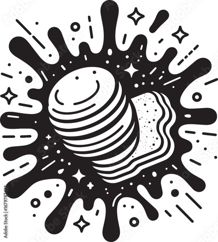 Artistic vector illustration of pancakes and syrup splash, perfect for food-related designs