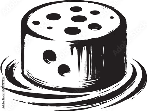 Minimalist Sumi-e Swiss Cheese Fondue Depiction with Brush Strok