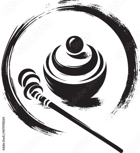 Abstract Ritualistic Iconography Depiction in Japanese Sumi-e St