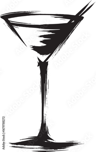 Minimalist Sumi-e Illustration of a Vesper Martini Cocktail in B