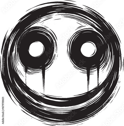Disturbing brushstroke emoji design conveys unease and minimalis