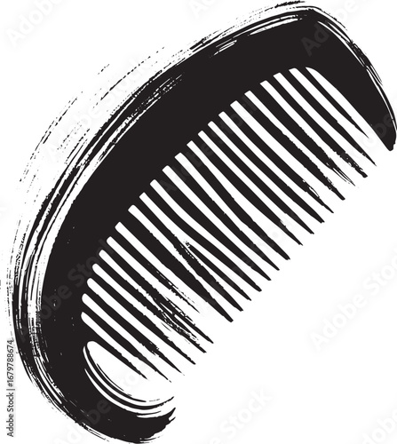 Elegant minimalist comb illustration with sumi-e brush stroke ef