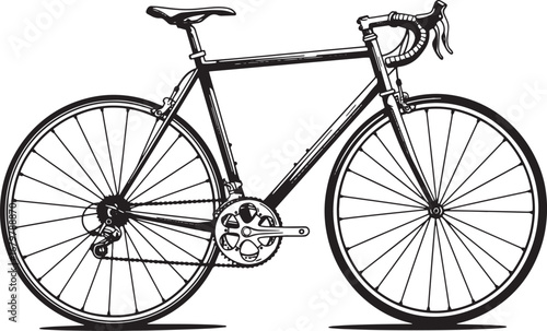 Elegant monochrome woodcut illustration of a classic road bicycl