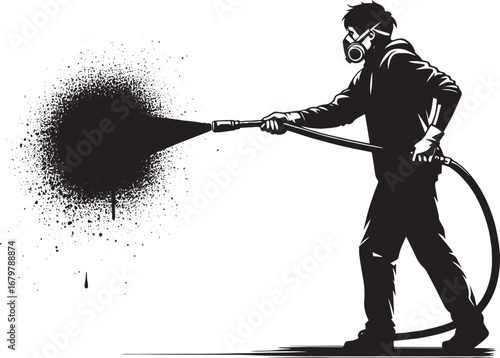 Silhouette of a Person Spray Painting, Graffiti Art, Urban, and Street Art Concept