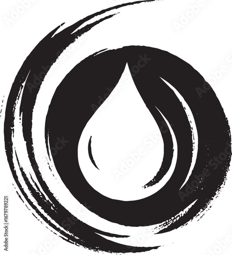 Abstract droplet icon with rough circular brushstrokes in minima