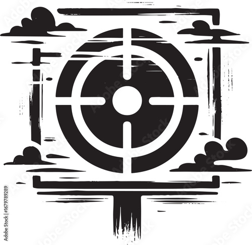 Sumi-e Style Vision Board Icon with Brush Stroke Frame and Goal
