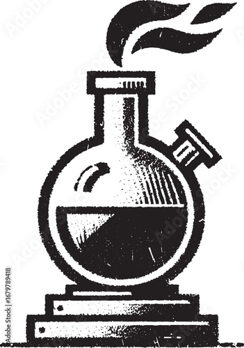 Illustration of a chemical flask with smoke depicting a science or laboratory experiment