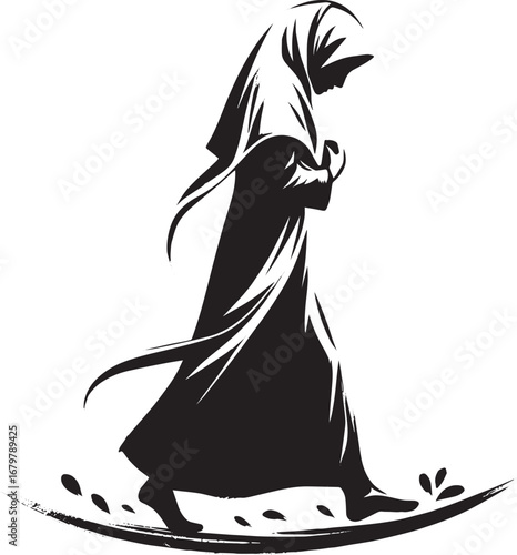 Woman's Serene Journey: A Minimalist Illustration of Faith and T