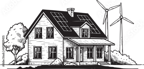 Eco-Friendly Dwelling: A sustainable home illustration with rene