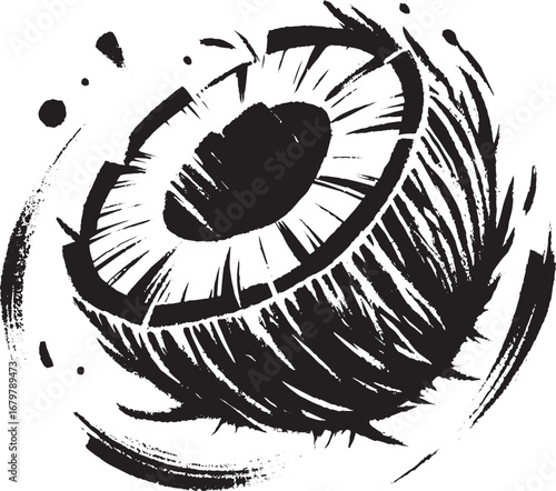 Monochromatic Coconut Candy Icon: Abstract Brushstroke Illustrat