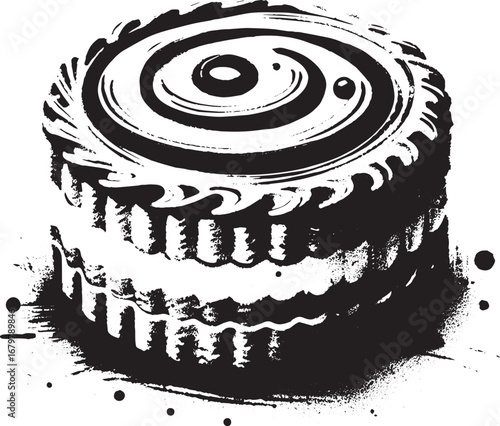 Monochrome Sumi-e Illustration of Linzer Torte with Flourishes a