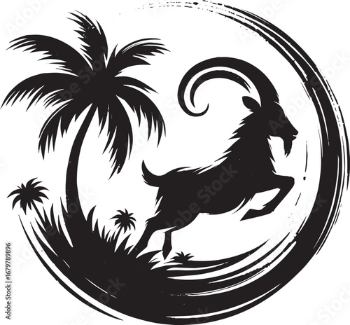 Minimalist sumi-e style representation of the Tropic of Capricor