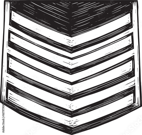 Monochrome woodcut style rank insignia illustration with texture