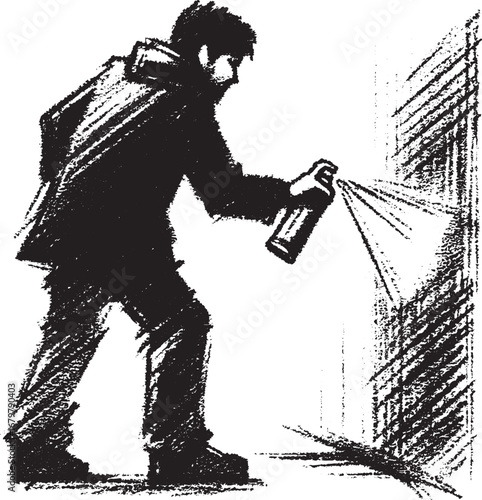 Silhouette of a Person Spraying Graffiti on a Wall with Spray Paint Urban Art Concept
