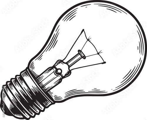 Vintage style light bulb drawing on a white background represent