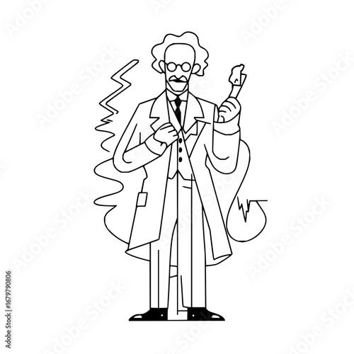 Mad scientist outline vector illustration for science experiment and invention concept design element vector