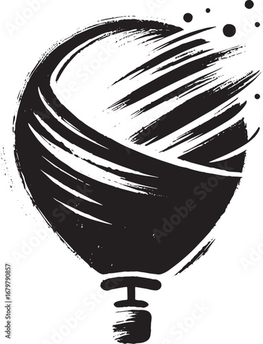 Minimalist Water Balloon Ink Drawing, Sumi-e Style, Isolated Bla