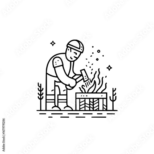 Blacksmithing metalwork forging ironwork artisan craftsman shaping metal with hammer and anvil in workshop