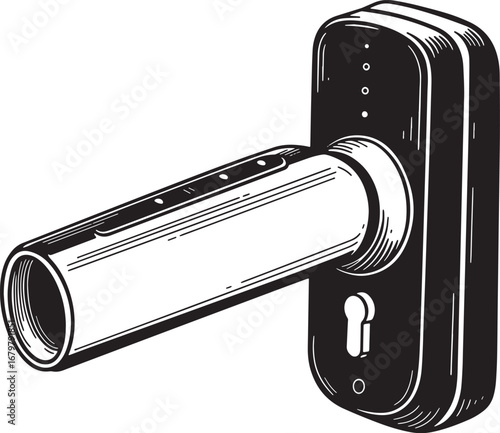 Elegant Smart Lock Illustration in Black and White Woodcut Style