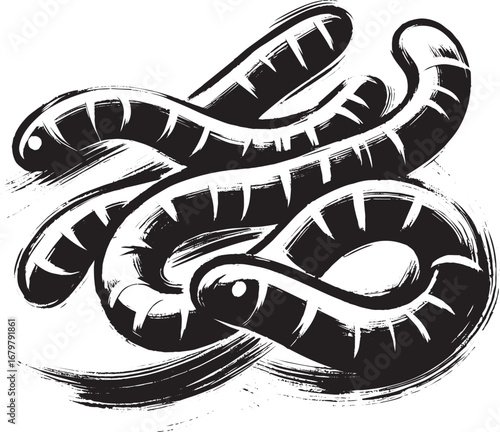 Minimalist Sumi-e Illustration of Sugar-Coated Gummy Worms in Ja