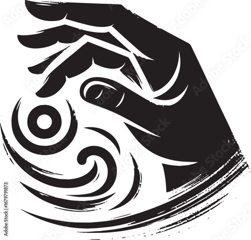 Sumi-e Style Hand Manipulating Energy - Minimalist Symbol of Pow