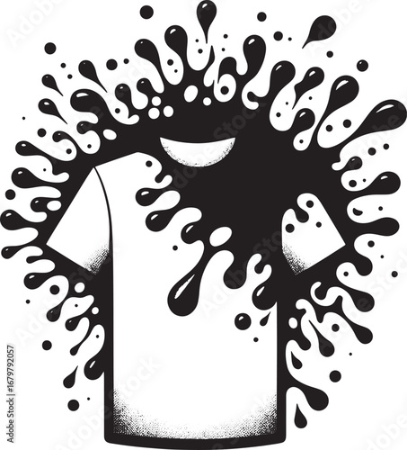 Creative Illustration of a T-Shirt Splattered with Black Ink in a Vector Design Style