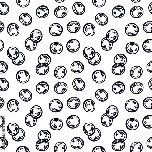 Seamless vector pattern of viburnum berries. Berries of different sizes, hand-drawn in ink and translated into vector. The pattern is suitable for printing on fabric, for product packaging design.